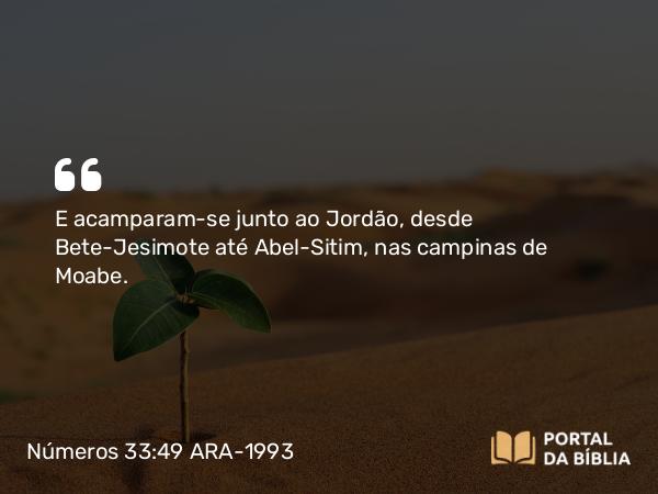 Números 33:49 ARA-1993 - E acamparam-se junto ao Jordão, desde Bete-Jesimote até Abel-Sitim, nas campinas de Moabe.