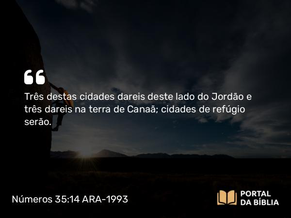 Números 35:14 ARA-1993 - Três destas cidades dareis deste lado do Jordão e três dareis na terra de Canaã; cidades de refúgio serão.