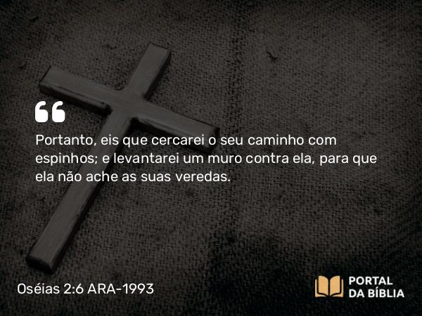 Oséias 2:6 ARA-1993 - Portanto, eis que cercarei o seu caminho com espinhos; e levantarei um muro contra ela, para que ela não ache as suas veredas.