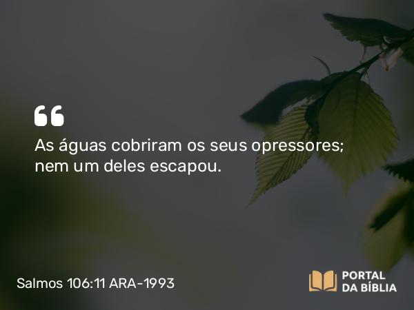 Salmos 106:11 ARA-1993 - As águas cobriram os seus opressores; nem um deles escapou.