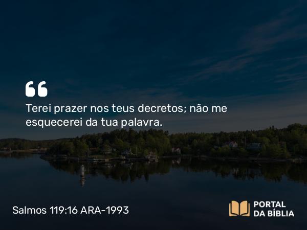 Salmos 119:16 ARA-1993 - Terei prazer nos teus decretos; não me esquecerei da tua palavra.