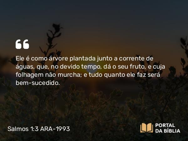 Salmos 1:3 ARA-1993 - Ele é como árvore plantada junto a corrente de águas, que, no devido tempo, dá o seu fruto, e cuja folhagem não murcha; e tudo quanto ele faz será bem-sucedido.