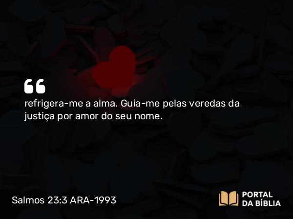 Salmos 23:3 ARA-1993 - refrigera-me a alma. Guia-me pelas veredas da justiça por amor do seu nome.