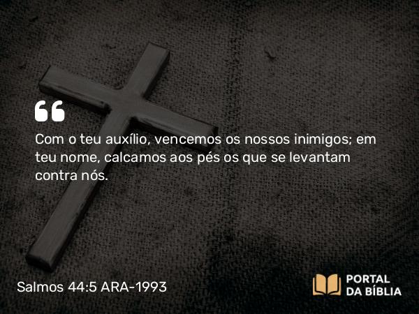 Salmos 44:5 ARA-1993 - Com o teu auxílio, vencemos os nossos inimigos; em teu nome, calcamos aos pés os que se levantam contra nós.