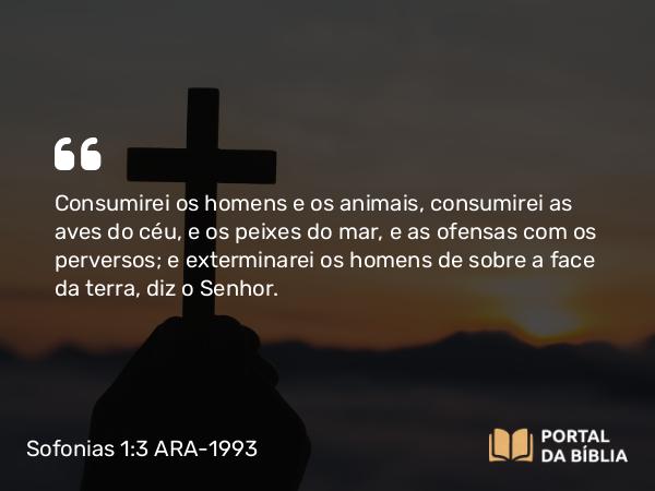 Sofonias 1:3 ARA-1993 - Consumirei os homens e os animais, consumirei as aves do céu, e os peixes do mar, e as ofensas com os perversos; e exterminarei os homens de sobre a face da terra, diz o Senhor.