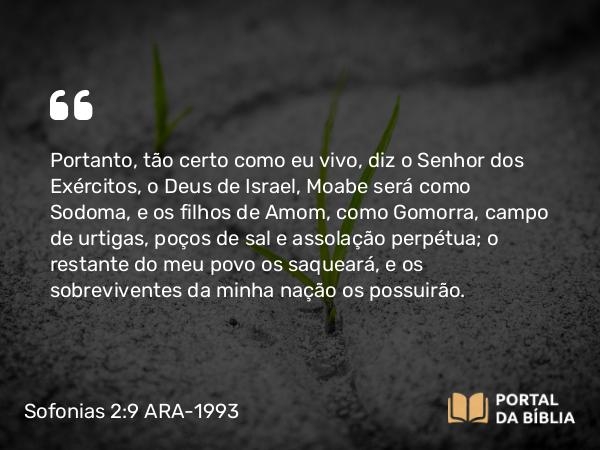 Sofonias 2:9 ARA-1993 - Portanto, tão certo como eu vivo, diz o Senhor dos Exércitos, o Deus de Israel, Moabe será como Sodoma, e os filhos de Amom, como Gomorra, campo de urtigas, poços de sal e assolação perpétua; o restante do meu povo os saqueará, e os sobreviventes da minha nação os possuirão.