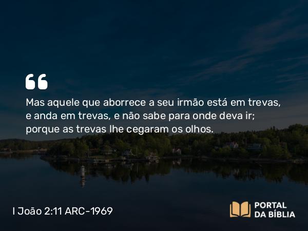 I João 2:11 ARC-1969 - Mas aquele que aborrece a seu irmão está em trevas, e anda em trevas, e não sabe para onde deva ir; porque as trevas lhe cegaram os olhos.