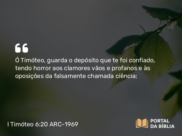 I Timóteo 6:20-21 ARC-1969 - Ó Timóteo, guarda o depósito que te foi confiado, tendo horror aos clamores vãos e profanos e às oposições da falsamente chamada ciência;