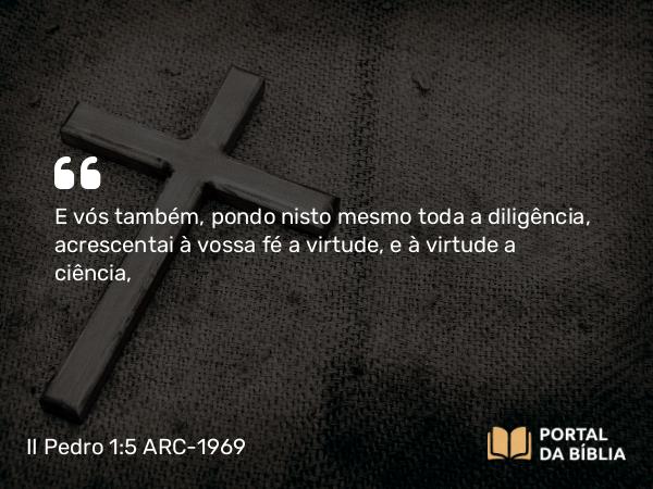 II Pedro 1:5-6 ARC-1969 - E vós também, pondo nisto mesmo toda a diligência, acrescentai à vossa fé a virtude, e à virtude a ciência,