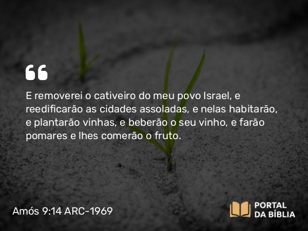 Amós 9:14-15 ARC-1969 - E removerei o cativeiro do meu povo Israel, e reedificarão as cidades assoladas, e nelas habitarão, e plantarão vinhas, e beberão o seu vinho, e farão pomares e lhes comerão o fruto.