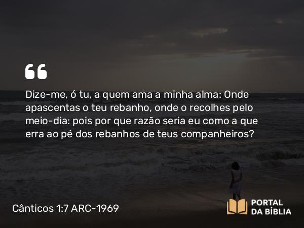 Cânticos 1:7 ARC-1969 - Dize-me, ó tu, a quem ama a minha alma: Onde apascentas o teu rebanho, onde o recolhes pelo meio-dia: pois por que razão seria eu como a que erra ao pé dos rebanhos de teus companheiros?