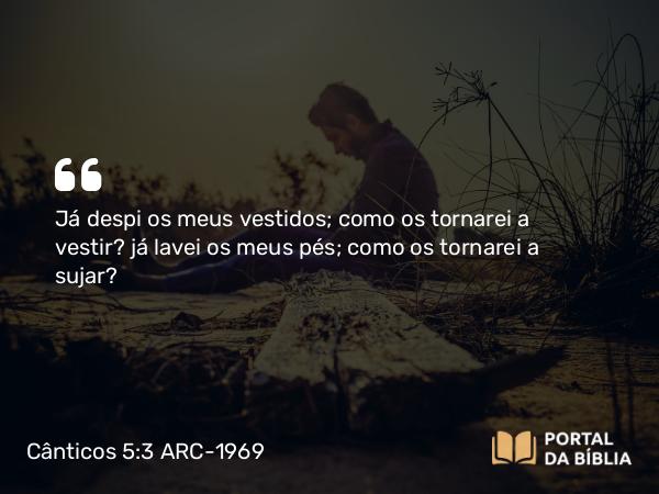 Cânticos 5:3 ARC-1969 - Já despi os meus vestidos; como os tornarei a vestir? já lavei os meus pés; como os tornarei a sujar?