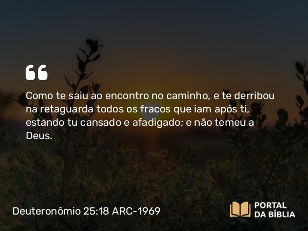 Deuteronômio 25:18 ARC-1969 - Como te saiu ao encontro no caminho, e te derribou na retaguarda todos os fracos que iam após ti, estando tu cansado e afadigado; e não temeu a Deus.