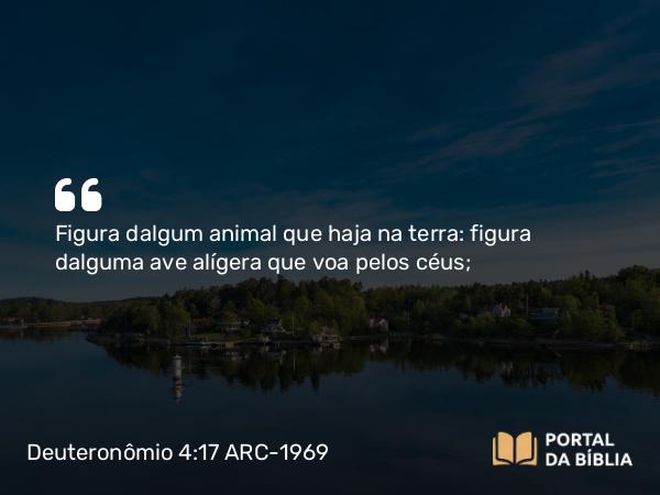 Deuteronômio 4:17 ARC-1969 - Figura dalgum animal que haja na terra: figura dalguma ave alígera que voa pelos céus;