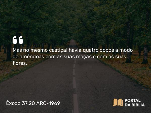 Êxodo 37:20 ARC-1969 - Mas no mesmo castiçal havia quatro copos a modo de amêndoas com as suas maçãs e com as suas flores.