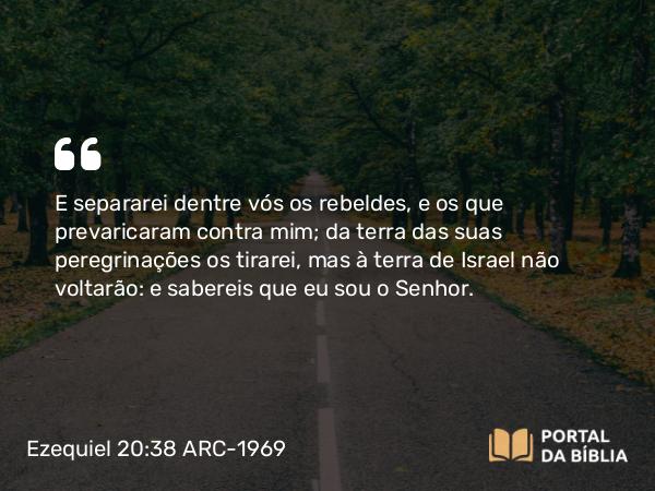 Ezequiel 20:38 ARC-1969 - E separarei dentre vós os rebeldes, e os que prevaricaram contra mim; da terra das suas peregrinações os tirarei, mas à terra de Israel não voltarão: e sabereis que eu sou o Senhor.