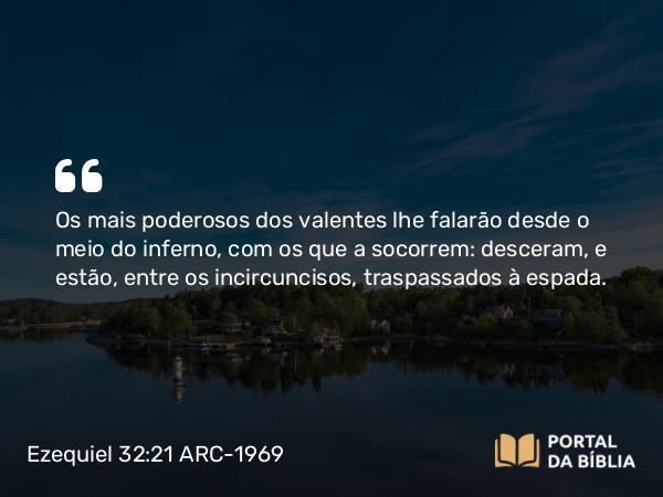 Ezequiel 32:21 ARC-1969 - Os mais poderosos dos valentes lhe falarão desde o meio do inferno, com os que a socorrem: desceram, e estão, entre os incircuncisos, traspassados à espada.