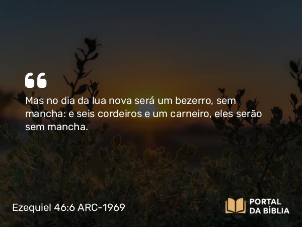 Ezequiel 46:6 ARC-1969 - Mas no dia da lua nova será um bezerro, sem mancha: e seis cordeiros e um carneiro, eles serão sem mancha.