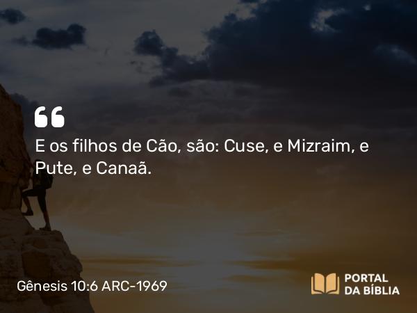 Gênesis 10:6-7 ARC-1969 - E os filhos de Cão, são: Cuse, e Mizraim, e Pute, e Canaã.