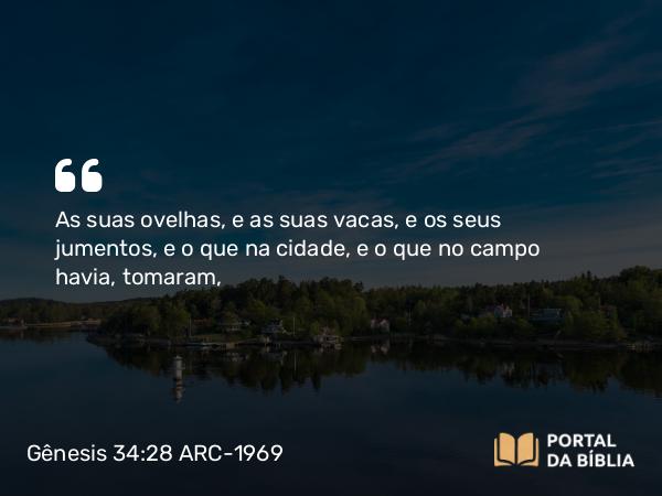 Gênesis 34:28 ARC-1969 - As suas ovelhas, e as suas vacas, e os seus jumentos, e o que na cidade, e o que no campo havia, tomaram,