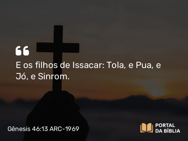 Gênesis 46:13 ARC-1969 - E os filhos de Issacar: Tola, e Pua, e Jó, e Sinrom.