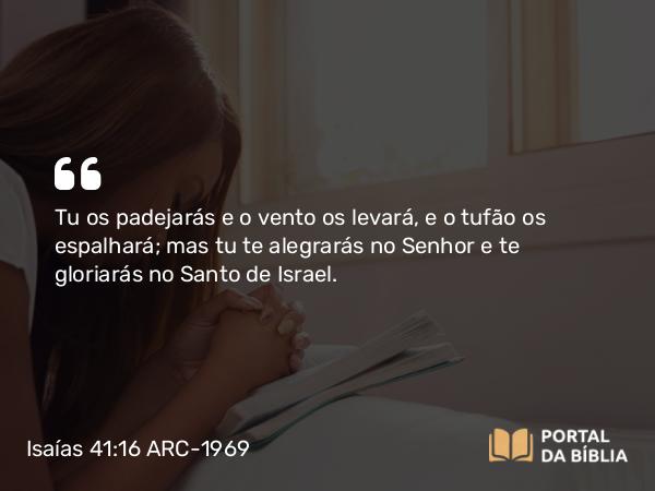 Isaías 41:16 ARC-1969 - Tu os padejarás e o vento os levará, e o tufão os espalhará; mas tu te alegrarás no Senhor e te gloriarás no Santo de Israel.