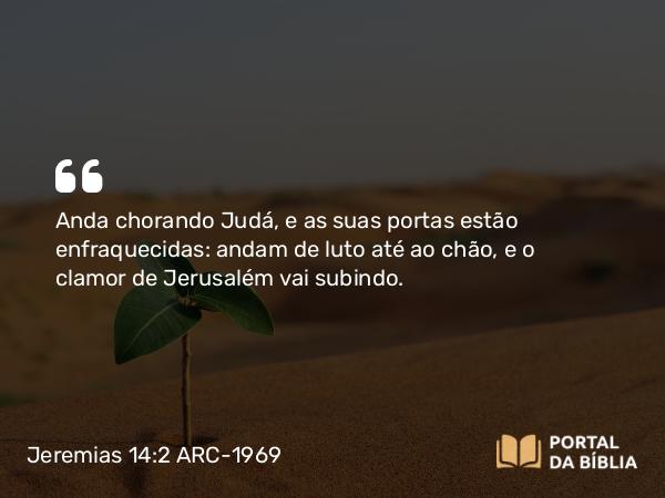 Jeremias 14:2 ARC-1969 - Anda chorando Judá, e as suas portas estão enfraquecidas: andam de luto até ao chão, e o clamor de Jerusalém vai subindo.