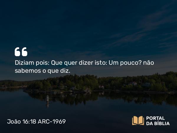 João 16:18 ARC-1969 - Diziam pois: Que quer dizer isto: Um pouco? não sabemos o que diz.