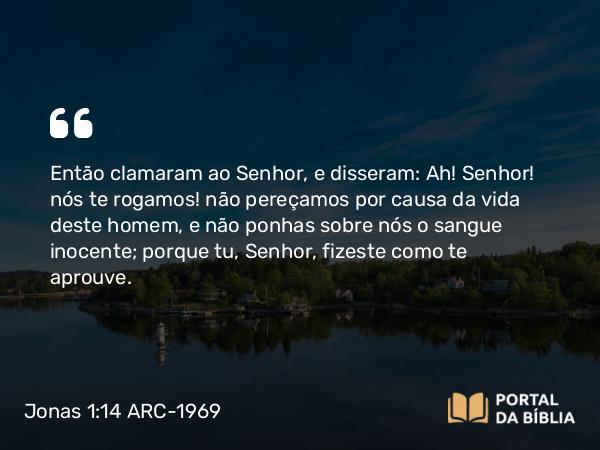 Jonas 1:14 ARC-1969 - Então clamaram ao Senhor, e disseram: Ah! Senhor! nós te rogamos! não pereçamos por causa da vida deste homem, e não ponhas sobre nós o sangue inocente; porque tu, Senhor, fizeste como te aprouve.