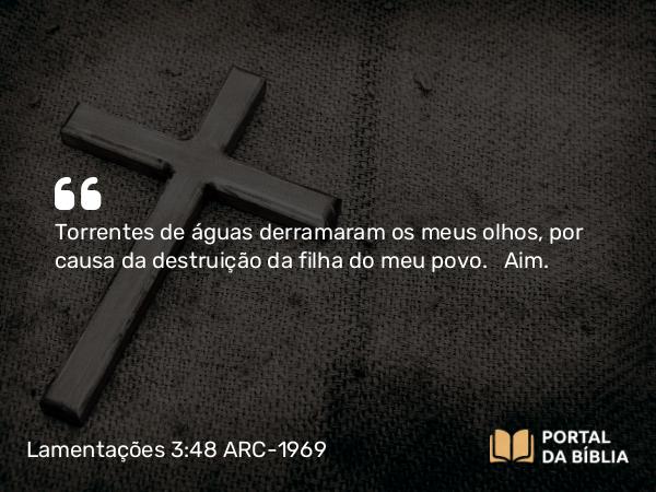 Lamentações 3:48 ARC-1969 - Torrentes de águas derramaram os meus olhos, por causa da destruição da filha do meu povo.   Aim.