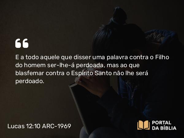 Lucas 12:10 ARC-1969 - E a todo aquele que disser uma palavra contra o Filho do homem ser-lhe-á perdoada, mas ao que blasfemar contra o Espírito Santo não lhe será perdoado.