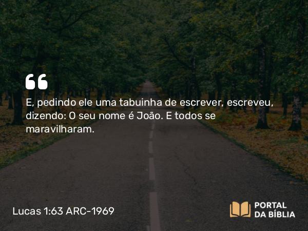 Lucas 1:63 ARC-1969 - E, pedindo ele uma tabuinha de escrever, escreveu, dizendo: O seu nome é João. E todos se maravilharam.