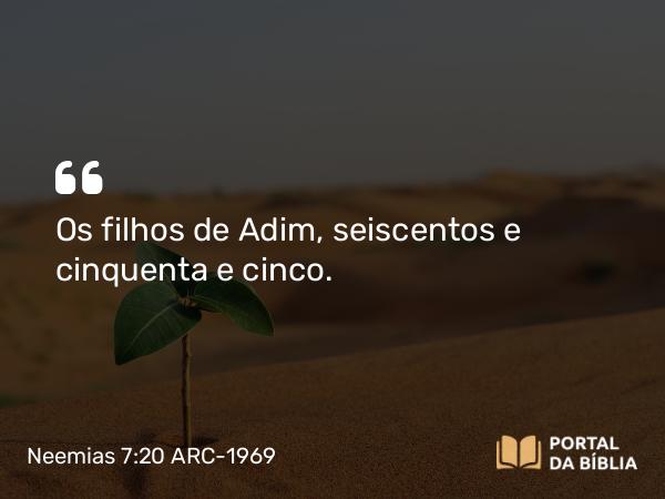 Neemias 7:20 ARC-1969 - Os filhos de Adim, seiscentos e cinquenta e cinco.