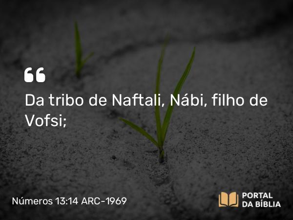 Números 13:14 ARC-1969 - Da tribo de Naftali, Nábi, filho de Vofsi;