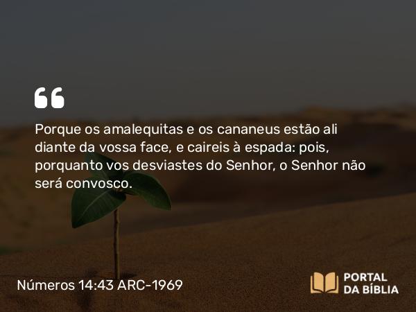 Números 14:43 ARC-1969 - Porque os amalequitas e os cananeus estão ali diante da vossa face, e caireis à espada: pois, porquanto vos desviastes do Senhor, o Senhor não será convosco.