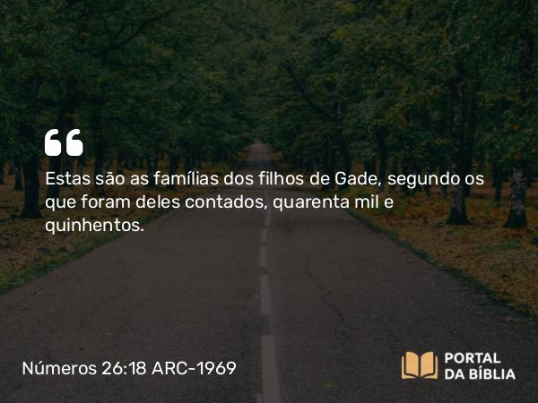 Números 26:18 ARC-1969 - Estas são as famílias dos filhos de Gade, segundo os que foram deles contados, quarenta mil e quinhentos.