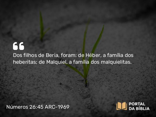 Números 26:45 ARC-1969 - Dos filhos de Beria, foram: de Héber, a família dos heberitas; de Malquiel, a família dos malquielitas.