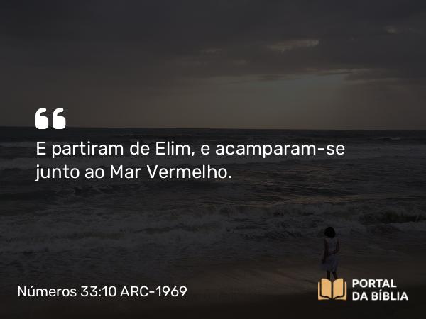 Números 33:10 ARC-1969 - E partiram de Elim, e acamparam-se junto ao Mar Vermelho.