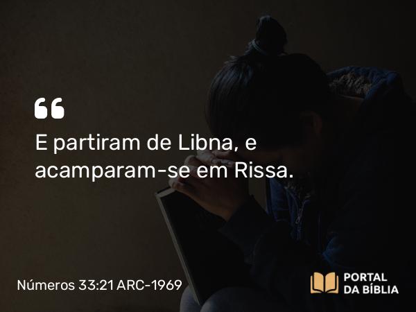 Números 33:21 ARC-1969 - E partiram de Libna, e acamparam-se em Rissa.