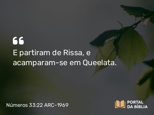 Números 33:22 ARC-1969 - E partiram de Rissa, e acamparam-se em Queelata.