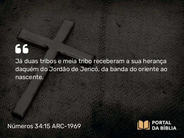 Números 34:15 ARC-1969 - Já duas tribos e meia tribo receberam a sua herança daquém do Jordão de Jericó, da banda do oriente ao nascente.