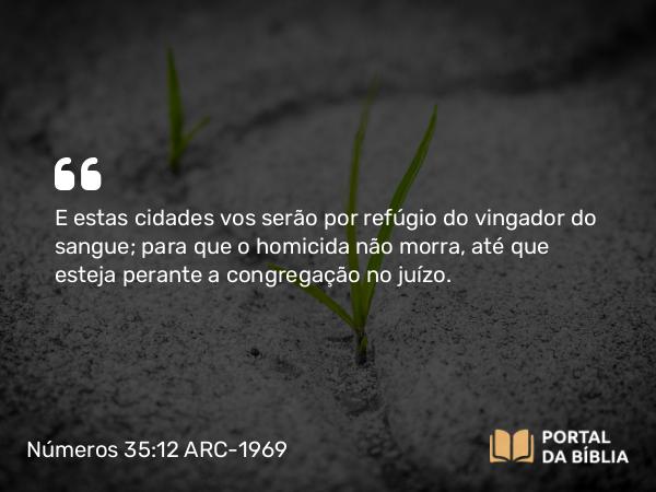 Números 35:12 ARC-1969 - E estas cidades vos serão por refúgio do vingador do sangue; para que o homicida não morra, até que esteja perante a congregação no juízo.