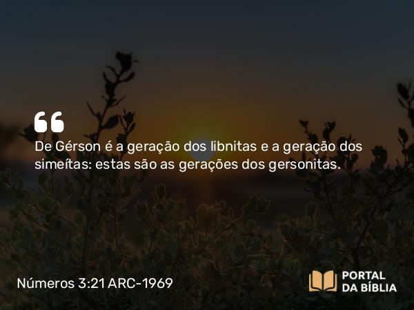 Números 3:21 ARC-1969 - De Gérson é a geração dos libnitas e a geração dos simeítas: estas são as gerações dos gersonitas.