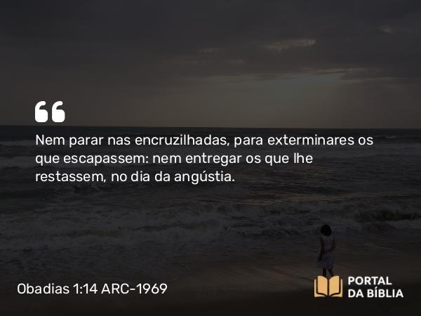 Obadias 1:14 ARC-1969 - Nem parar nas encruzilhadas, para exterminares os que escapassem: nem entregar os que lhe restassem, no dia da angústia.