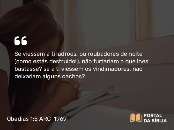 Obadias 1:5 ARC-1969 - Se viessem a ti ladrões, ou roubadores de noite (como estás destruído!), não furtariam o que lhes bastasse? se a ti viessem os vindimadores, não deixariam alguns cachos?