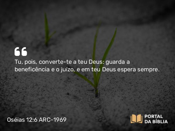 Oséias 12:6 ARC-1969 - Tu, pois, converte-te a teu Deus: guarda a beneficência e o juízo, e em teu Deus espera sempre.