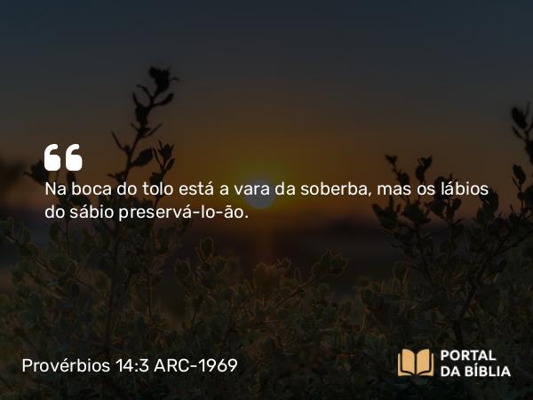 Provérbios 14:3 ARC-1969 - Na boca do tolo está a vara da soberba, mas os lábios do sábio preservá-lo-ão.