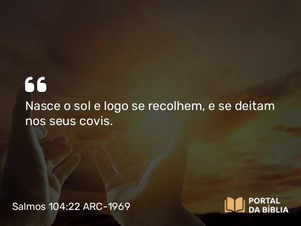 Salmos 104:22 ARC-1969 - Nasce o sol e logo se recolhem, e se deitam nos seus covis.