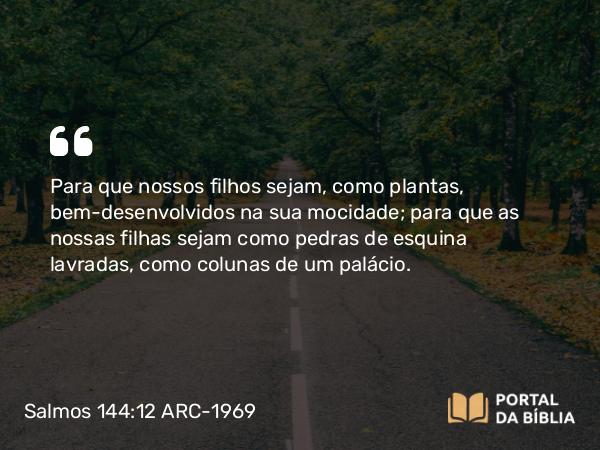 Salmos 144:12 ARC-1969 - Para que nossos filhos sejam, como plantas, bem-desenvolvidos na sua mocidade; para que as nossas filhas sejam como pedras de esquina lavradas, como colunas de um palácio.