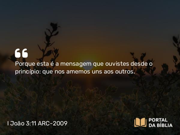 I João 3:11 ARC-2009 - Porque esta é a mensagem que ouvistes desde o princípio: que nos amemos uns aos outros.